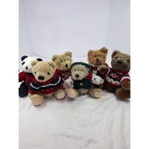 Vintage Christmas Hug Fun Teddy Bear Lot of 6 Holiday Knit Sweaters 6-7 Inch